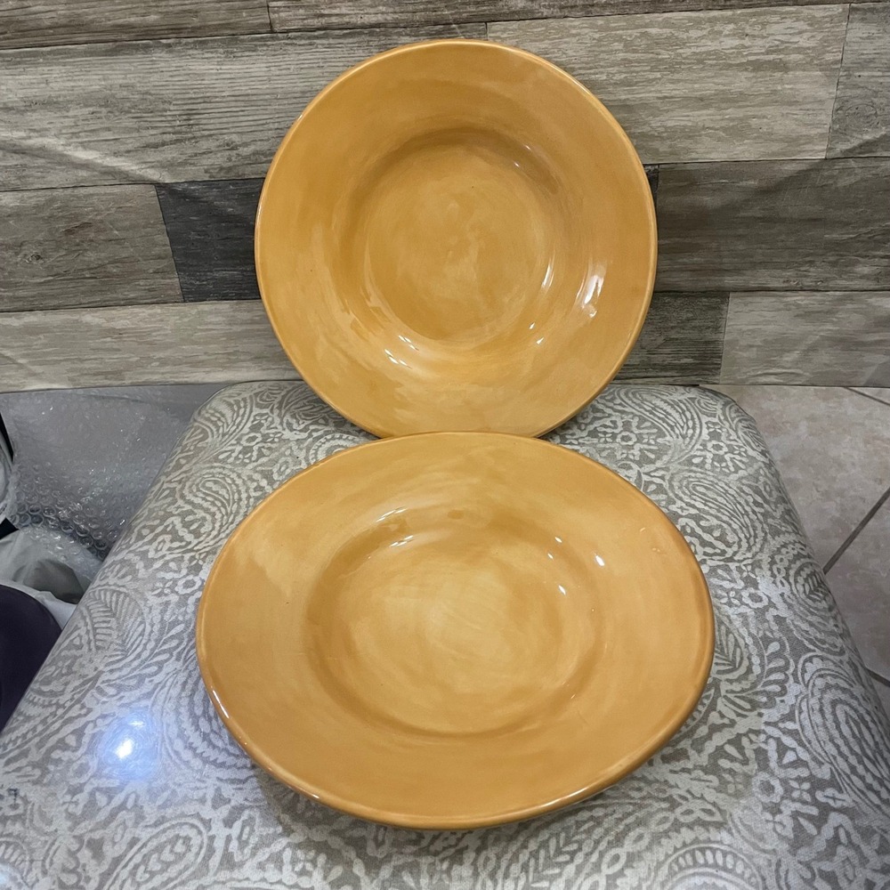 Pottery Barn Sausalito Honey Yellow Dinner Plates Set of 2 Stoneware 10 Inch